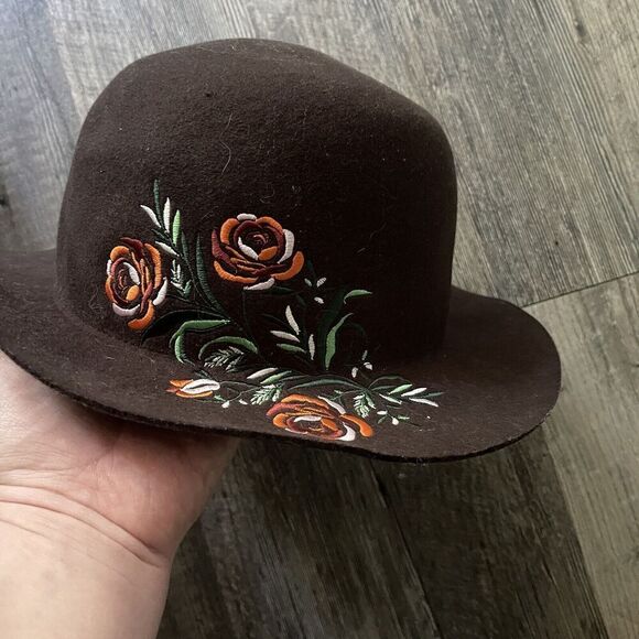 San Diego Hat Co Brown Wool Crown Hat Floral Embroidery One Size - Picture 3 of 7